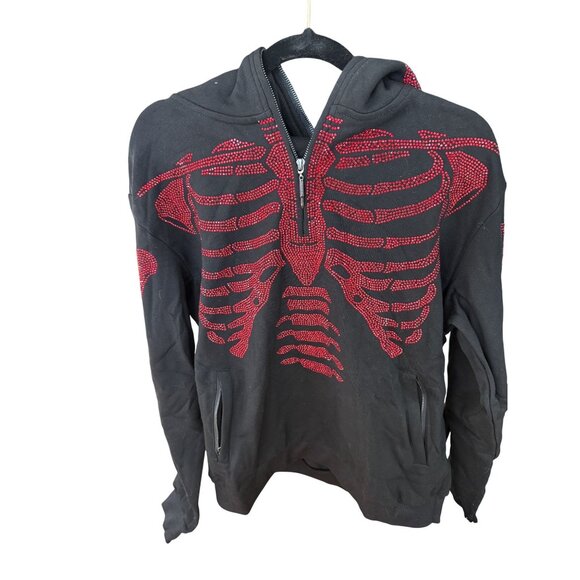 Guapi Men's Skeleton Rhinestone Hoodie Black with Red Rhinestones Ltd ED (JB) - Picture 3 of 12